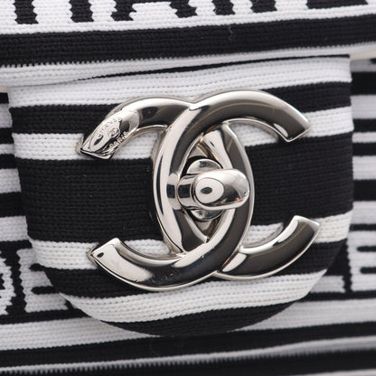 Wチェーンショルダーバッグ キャンバス レザー ホワイト ブラック シルバー金具 シャネル バッグ CHANEL