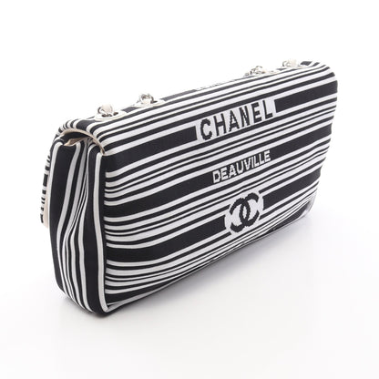 Wチェーンショルダーバッグ キャンバス レザー ホワイト ブラック シルバー金具 シャネル バッグ CHANEL