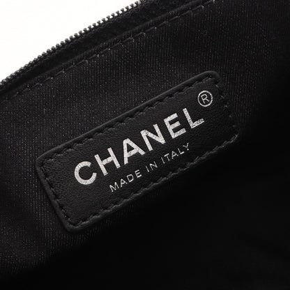 Wチェーンショルダーバッグ キャンバス レザー ホワイト ブラック シルバー金具 シャネル バッグ CHANEL