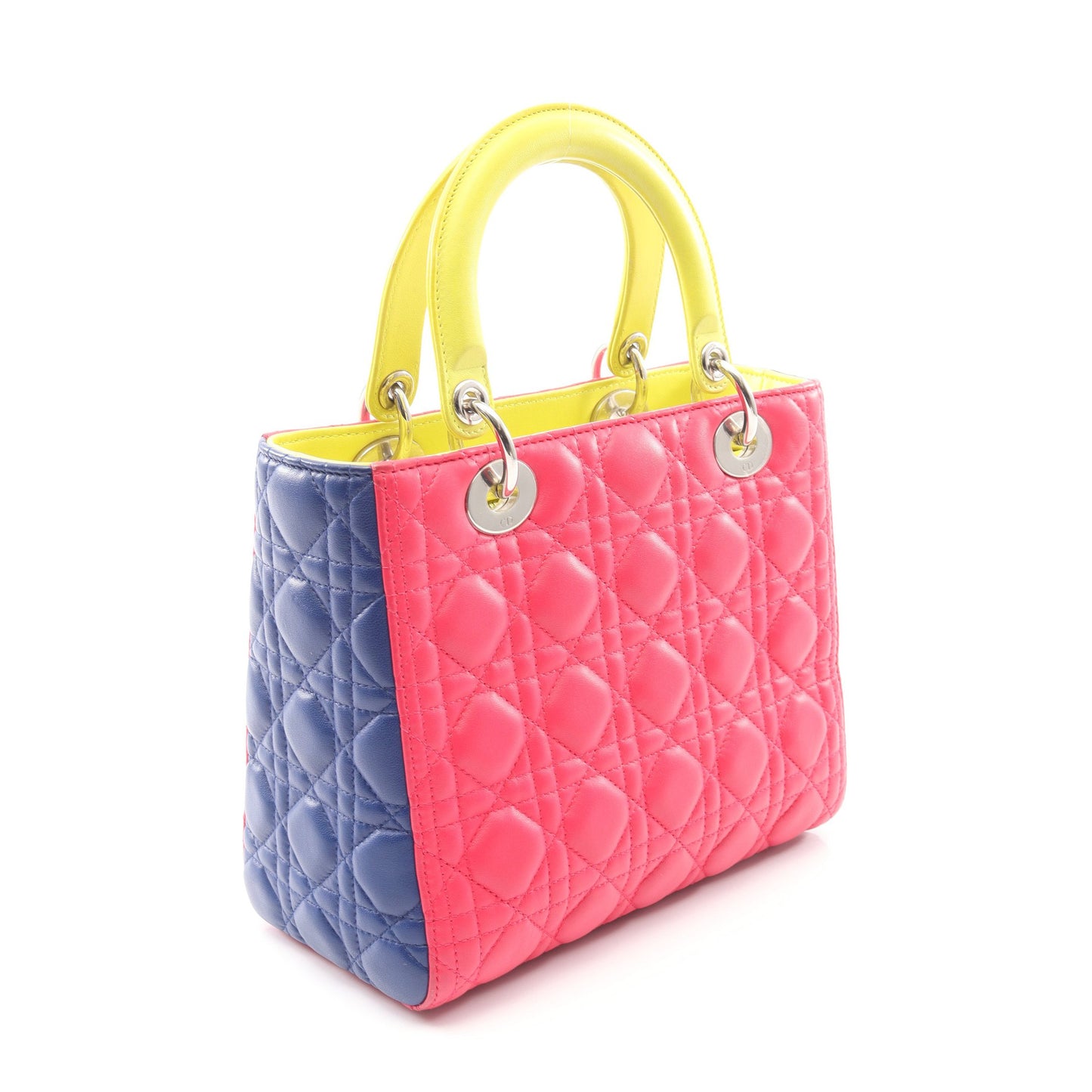 LADY DIOR レディディオール カナージュ 2WAY ハンドバッグ レザー ピンクパープル ブルー イエロー クリスチャンディオール バッグ Christian Dior