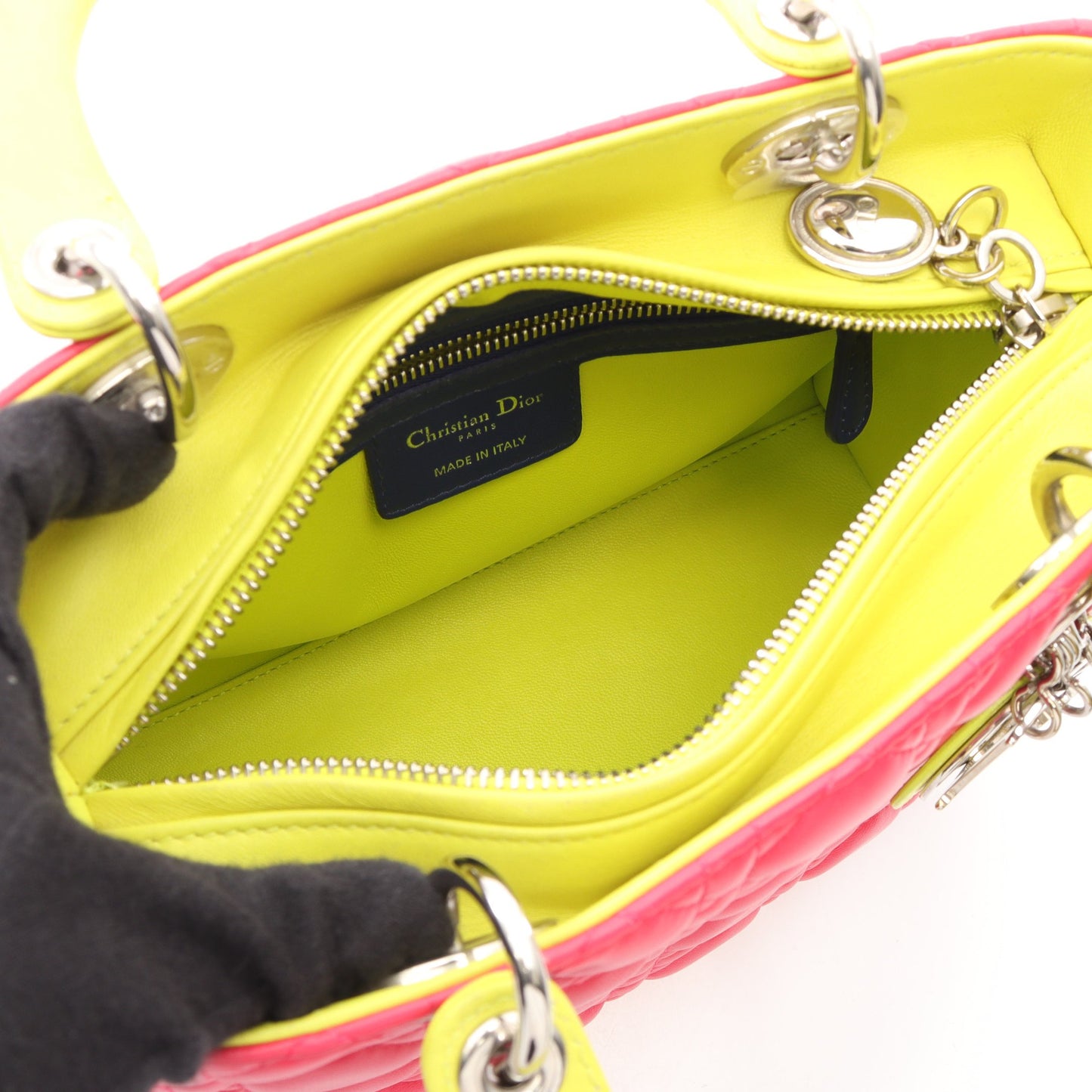 LADY DIOR レディディオール カナージュ 2WAY ハンドバッグ レザー ピンクパープル ブルー イエロー クリスチャンディオール バッグ Christian Dior