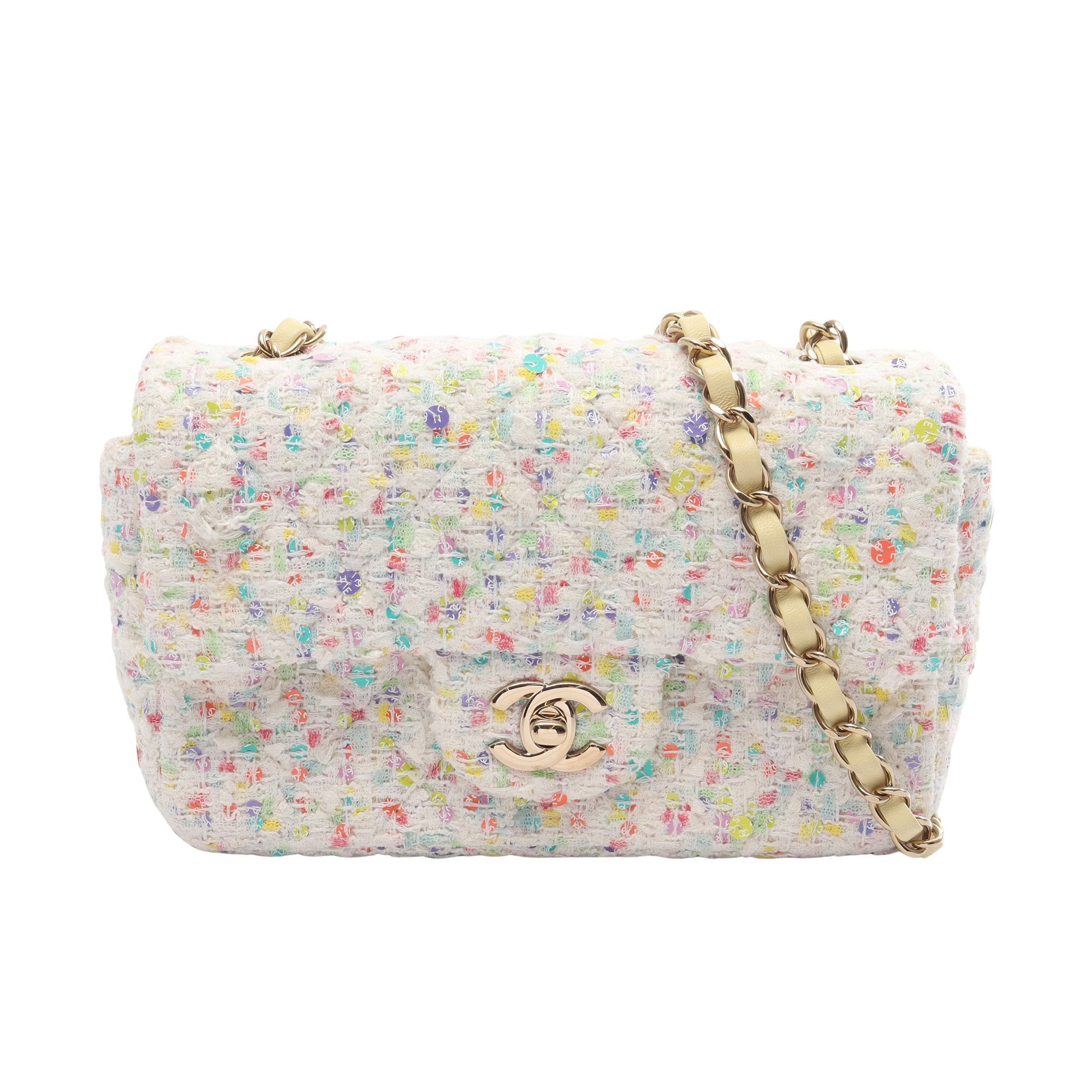 ミニマトラッセ20 チェーンショルダーバッグ ツイード ホワイト マルチカラー ゴールド金具 シャネル バッグ CHANEL