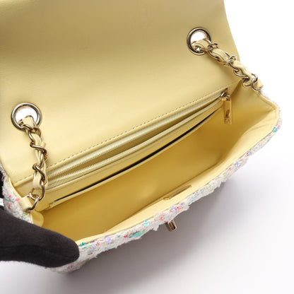 ミニマトラッセ20 チェーンショルダーバッグ ツイード ホワイト マルチカラー ゴールド金具 シャネル バッグ CHANEL