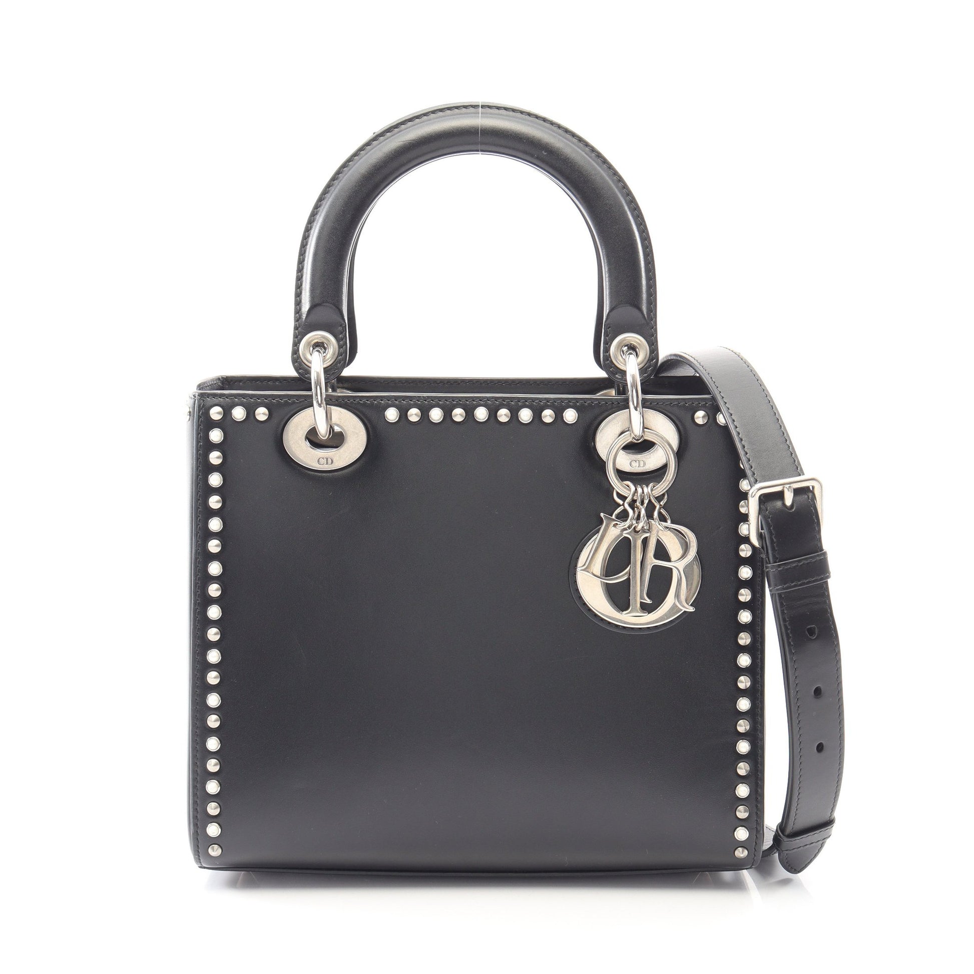 LADY DIOR レディディオール スタッズ 2WAY ハンドバッグ レザー ブラック クリスチャンディオール バッグ Christian Dior