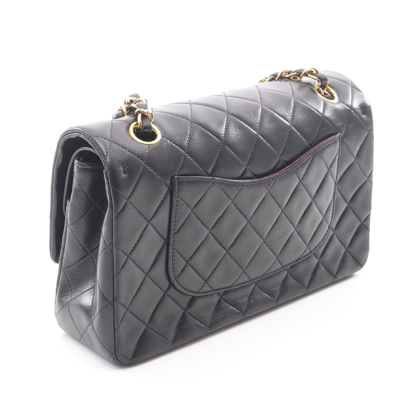 マトラッセ Wフラップ Wチェーンショルダーバッグ ラムスキン ブラック ゴールド金具 シャネル バッグ CHANEL
