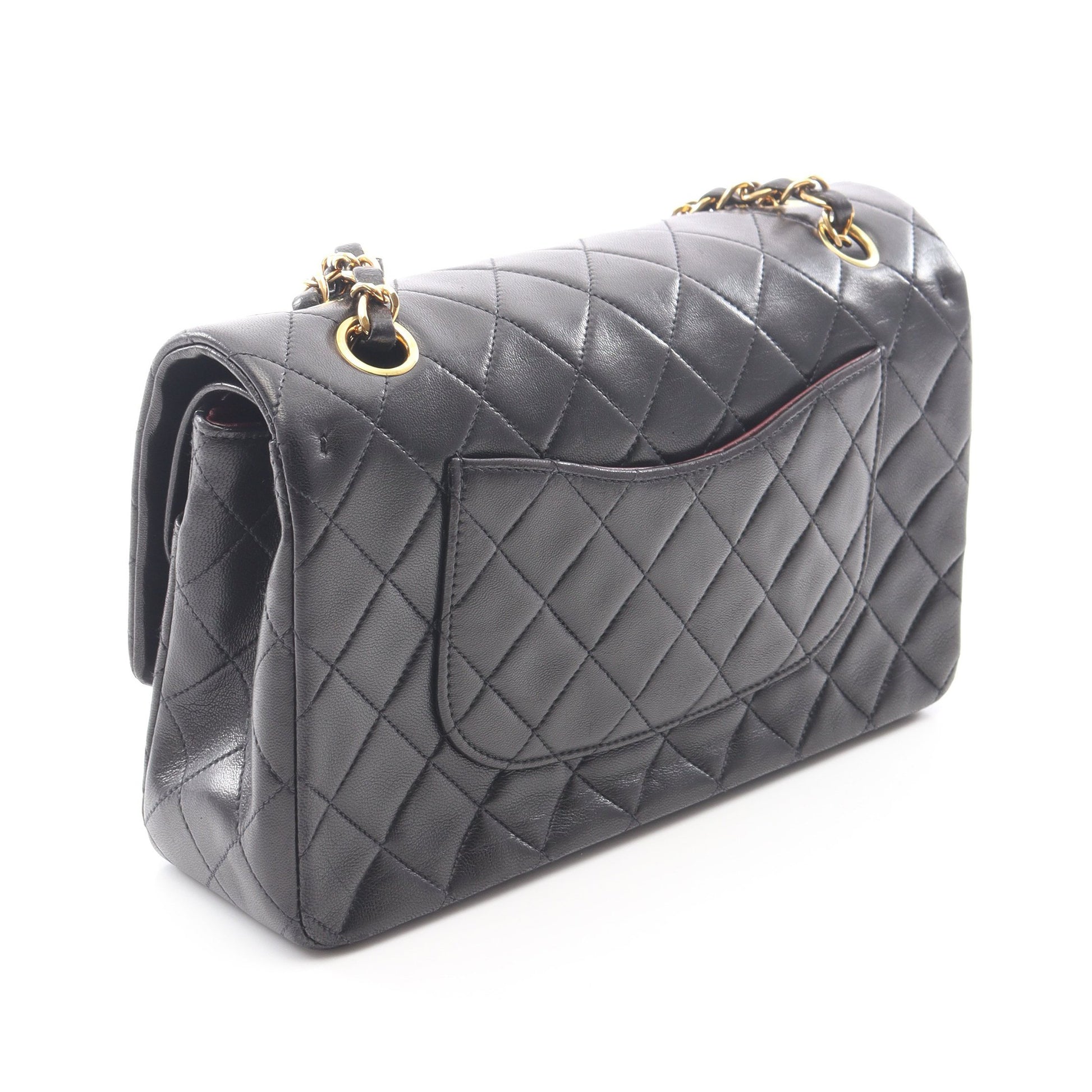 マトラッセ Wフラップ Wチェーンショルダーバッグ ラムスキン ブラック ゴールド金具 シャネル バッグ CHANEL