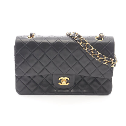 マトラッセ Wフラップ Wチェーンショルダーバッグ ラムスキン ブラック ゴールド金具 シャネル バッグ CHANEL