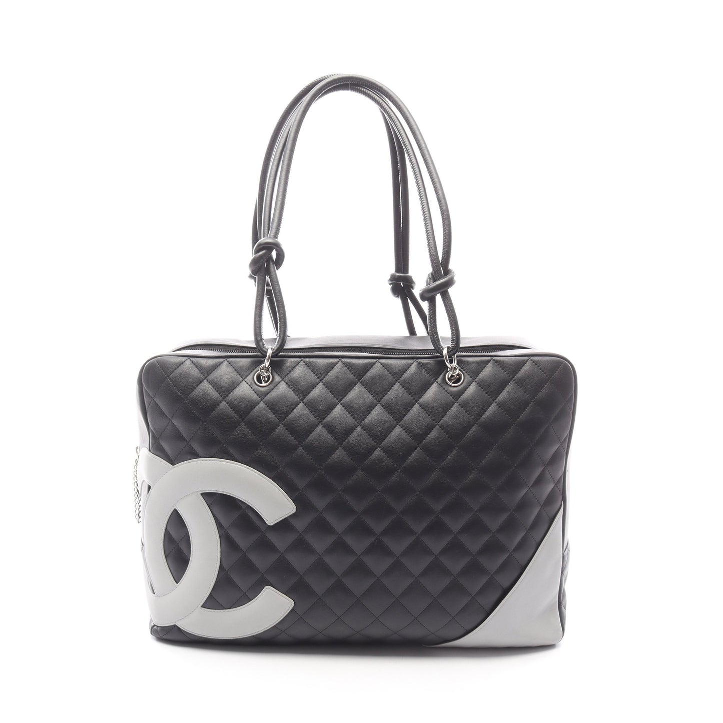 カンボンライン ラージ ボーリングバッグ ショルダーバッグ レザー ブラック グレー シルバー金具 シャネル バッグ CHANEL