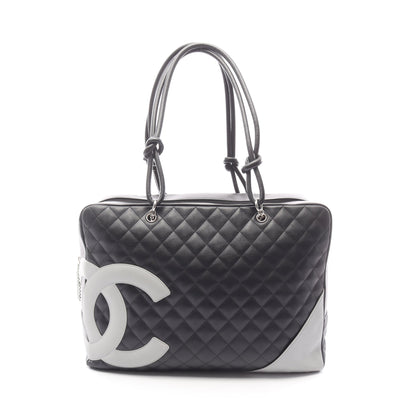カンボンライン ラージ ボーリングバッグ ショルダーバッグ レザー ブラック グレー シルバー金具 シャネル バッグ CHANEL