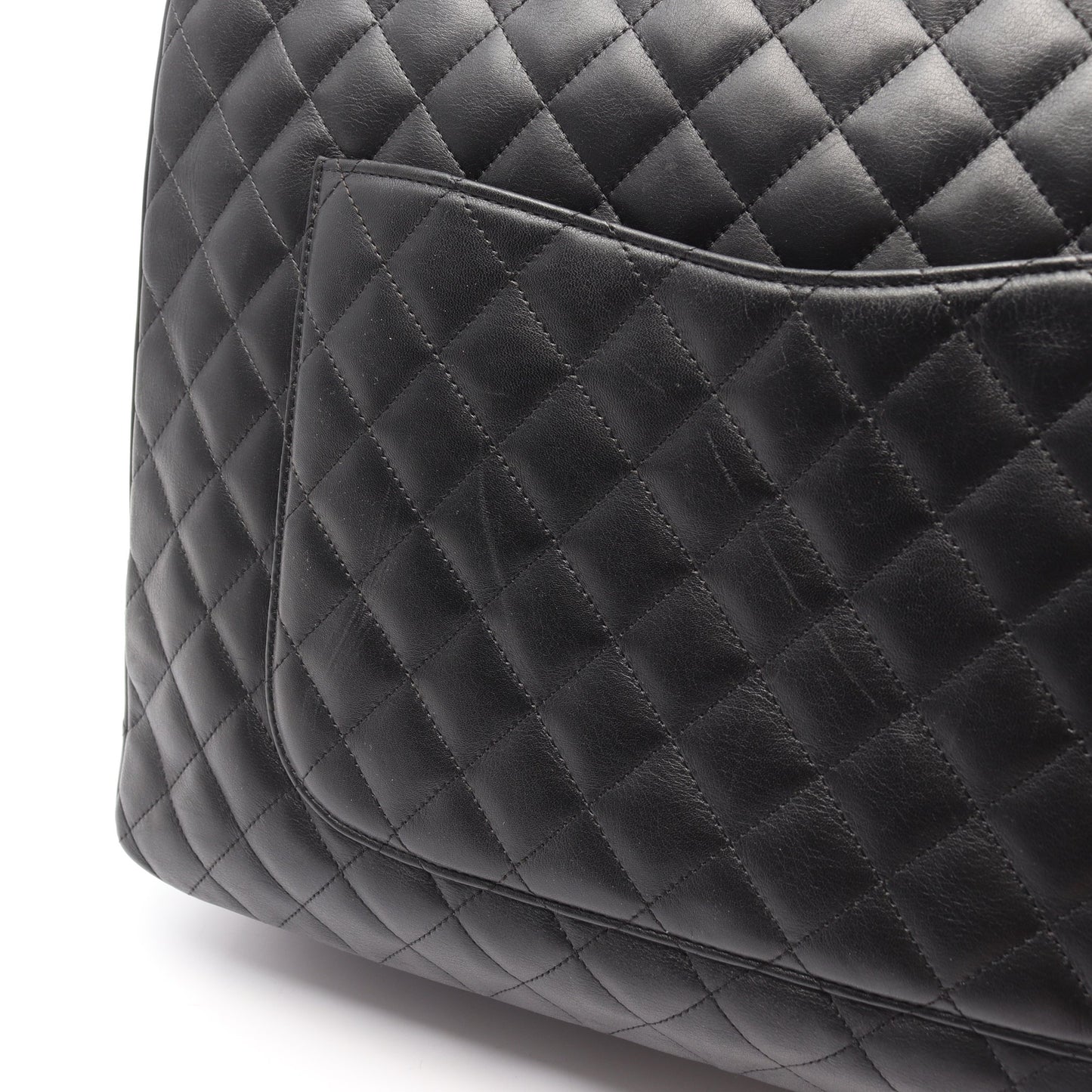 カンボンライン ラージ ボーリングバッグ ショルダーバッグ レザー ブラック グレー シルバー金具 シャネル バッグ CHANEL