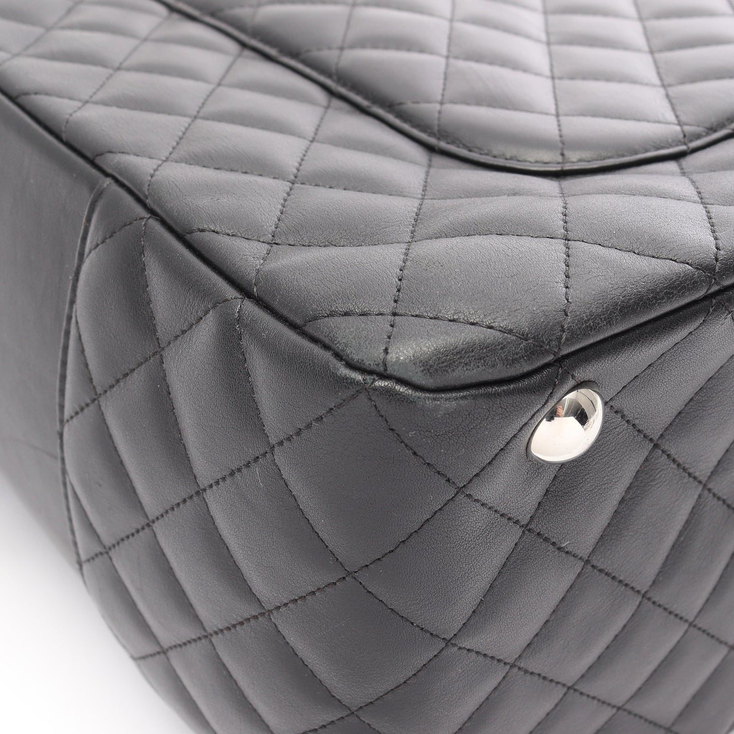 カンボンライン ラージ ボーリングバッグ ショルダーバッグ レザー ブラック グレー シルバー金具 シャネル バッグ CHANEL