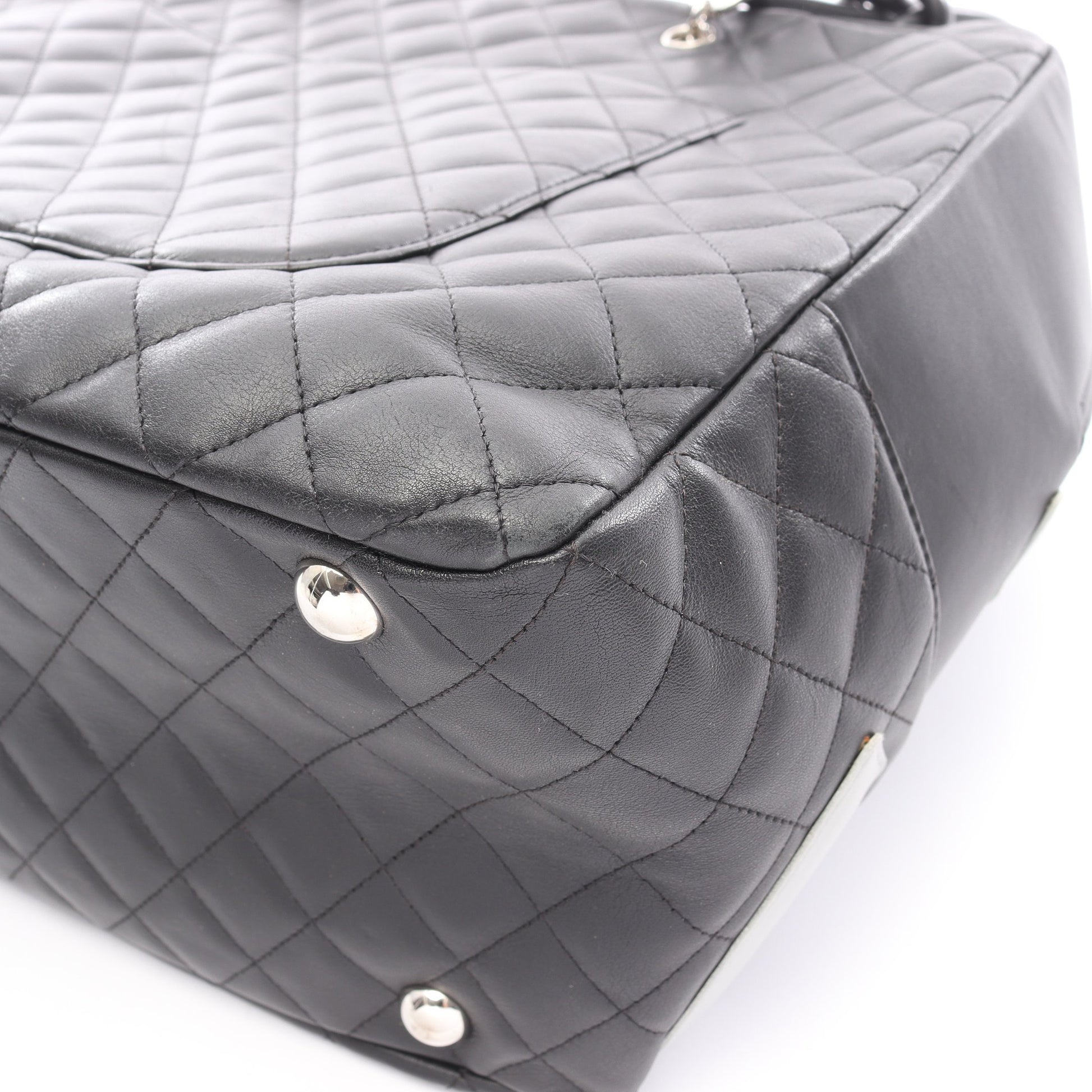 カンボンライン ラージ ボーリングバッグ ショルダーバッグ レザー ブラック グレー シルバー金具 シャネル バッグ CHANEL