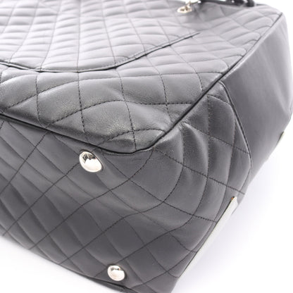 カンボンライン ラージ ボーリングバッグ ショルダーバッグ レザー ブラック グレー シルバー金具 シャネル バッグ CHANEL