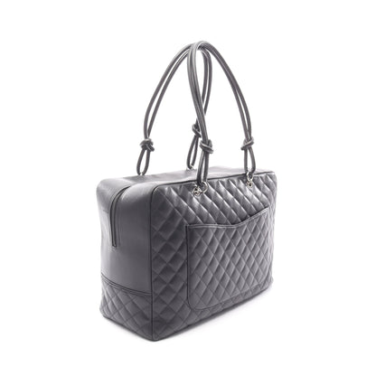 カンボンライン ラージ ボーリングバッグ ショルダーバッグ レザー ブラック グレー シルバー金具 シャネル バッグ CHANEL