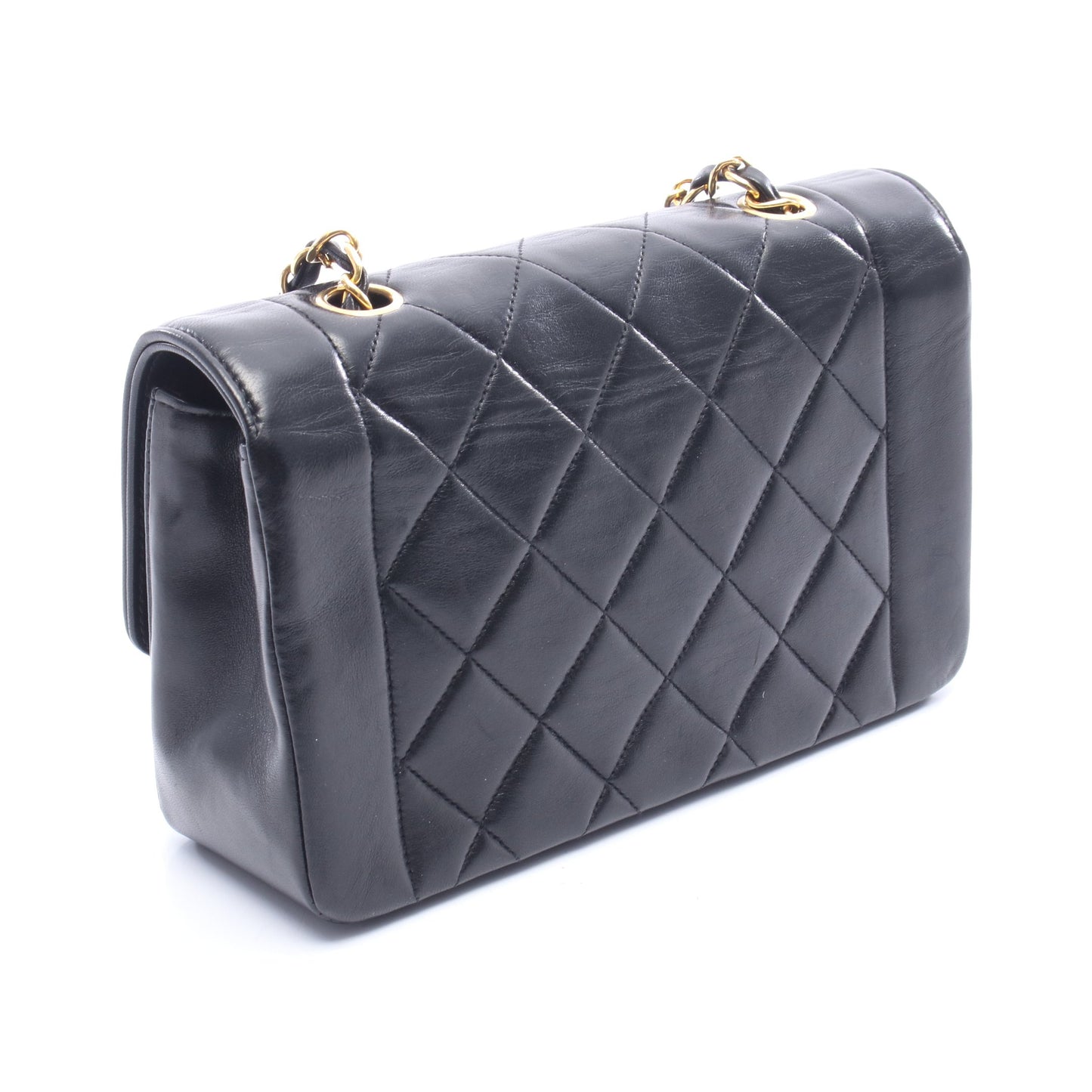 マトラッセ ダイアナフラップ チェーンショルダーバッグ ラムスキン ブラック ゴールド金具 シャネル バッグ CHANEL