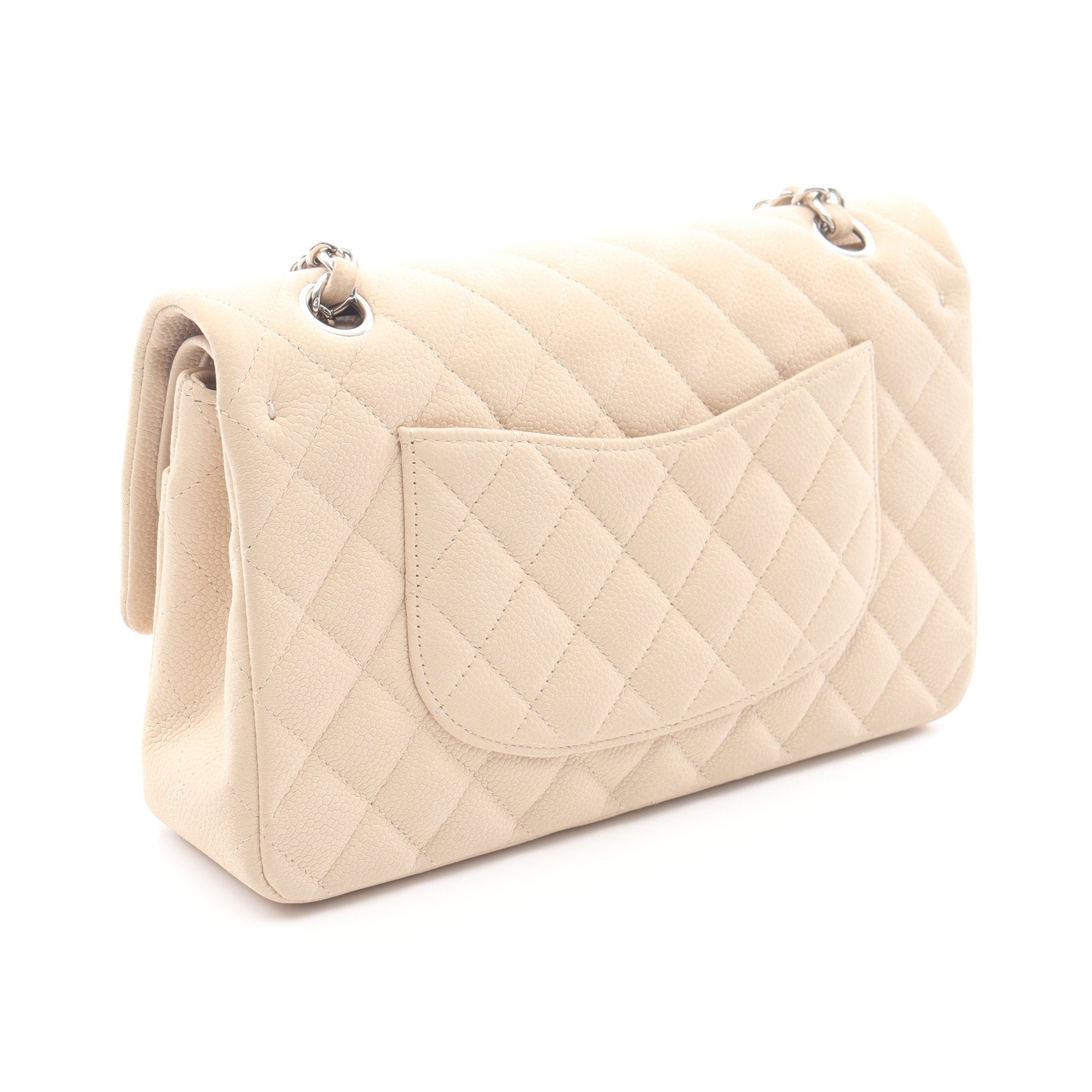 【Momoka】CHANEL マトラッセ キャビアスキン ライトベージュ マトラッセ Wフラップ Wチェーンショルダーバッグ キャビアスキン