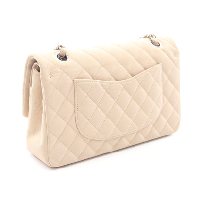 マトラッセ Wフラップ Wチェーンショルダーバッグ キャビアスキン ライトベージュ シルバー金具 シャネル バッグ CHANEL