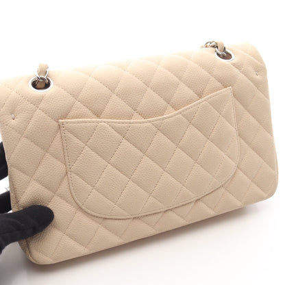 マトラッセ Wフラップ Wチェーンショルダーバッグ キャビアスキン ライトベージュ シルバー金具 シャネル バッグ CHANEL