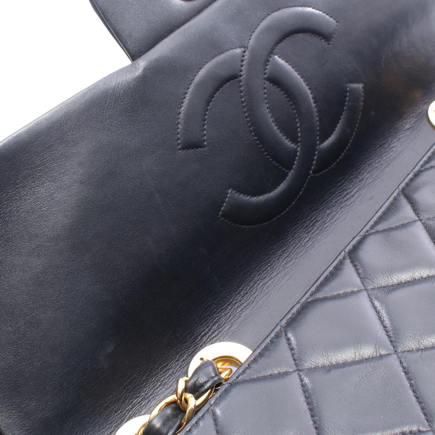 デカマトラッセ34 シングルフラップ Wチェーンショルダーバッグ ラムスキン ブラック ゴールド金具 シャネル バッグ CHANEL