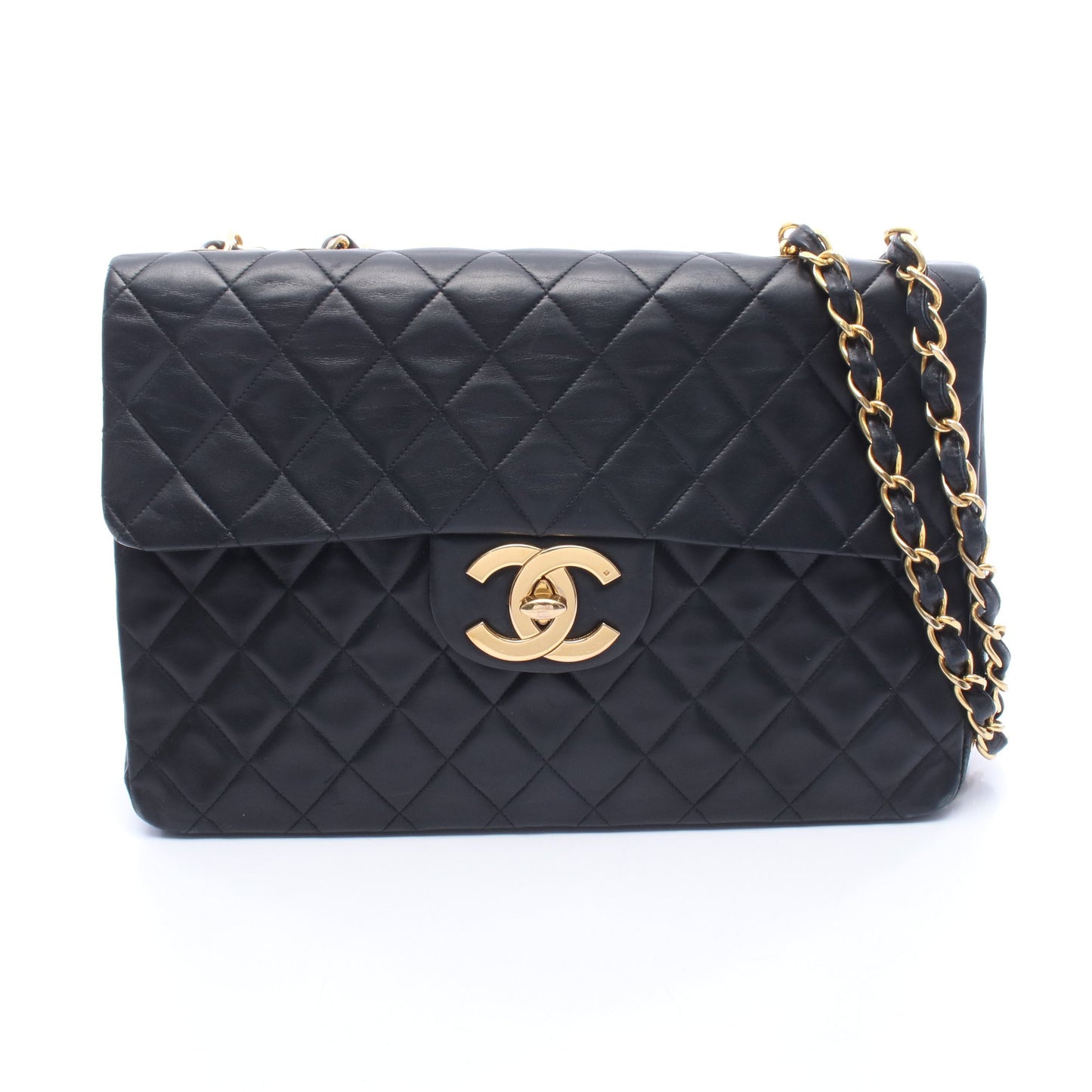 デカマトラッセ34 シングルフラップ Wチェーンショルダーバッグ ラムスキン ブラック ゴールド金具 シャネル バッグ CHANEL