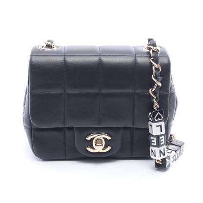 チョコバー ミニフラップ チェーンショルダーバッグ ラムスキン ブラック ゴールド金具 シャネル バッグ CHANEL