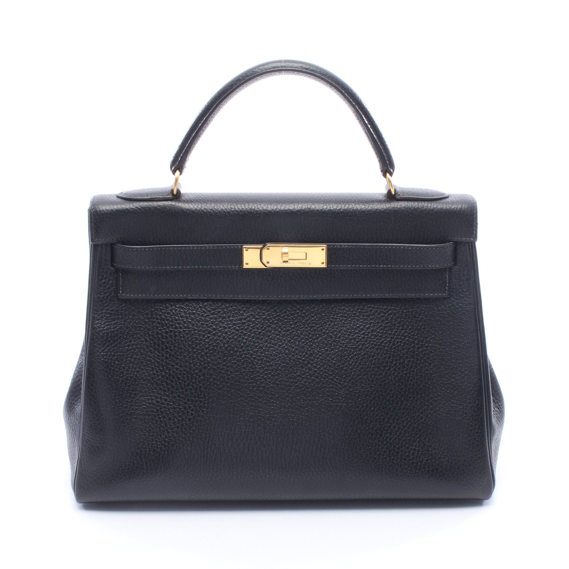 ケリー32 内縫い 2WAY ハンドバッグ アルデンヌ ブラック ゴールド金具 ○V刻印 エルメス バッグ HERMES