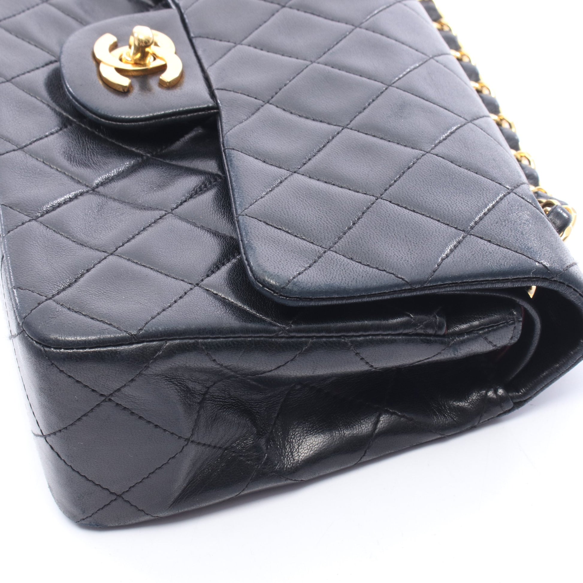 マトラッセ Wフラップ Wチェーンショルダーバッグ ラムスキン ブラック ゴールド金具 シャネル バッグ CHANEL