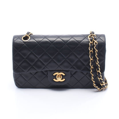 マトラッセ Wフラップ Wチェーンショルダーバッグ ラムスキン ブラック ゴールド金具 シャネル バッグ CHANEL