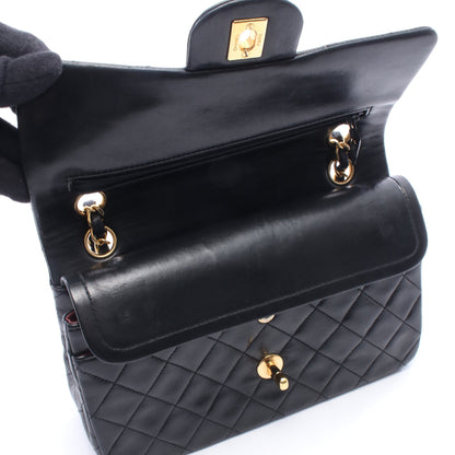 マトラッセ Wフラップ Wチェーンショルダーバッグ ラムスキン ブラック ゴールド金具 シャネル バッグ CHANEL