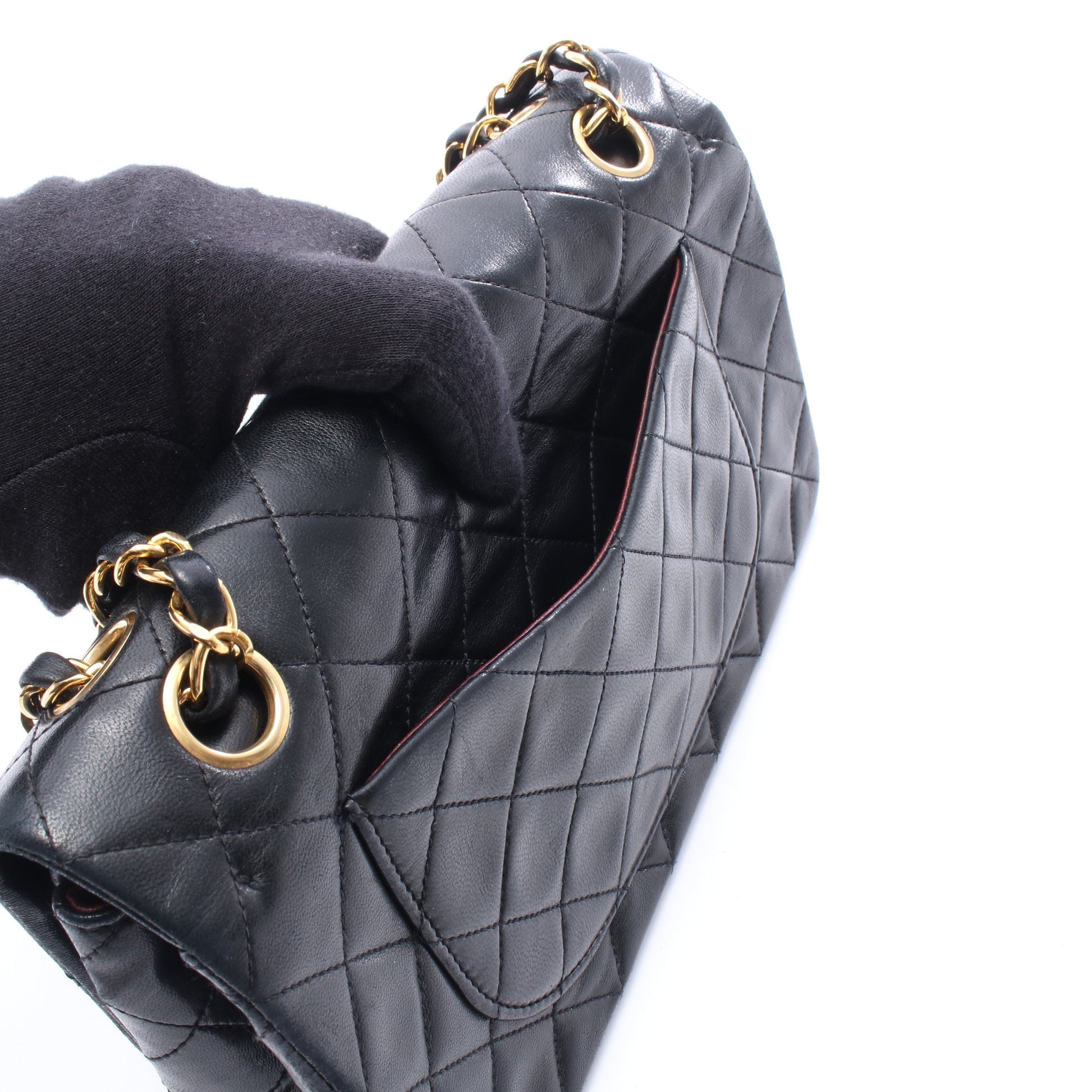 マトラッセ Wフラップ Wチェーンショルダーバッグ ラムスキン ブラック ゴールド金具 シャネル バッグ CHANEL