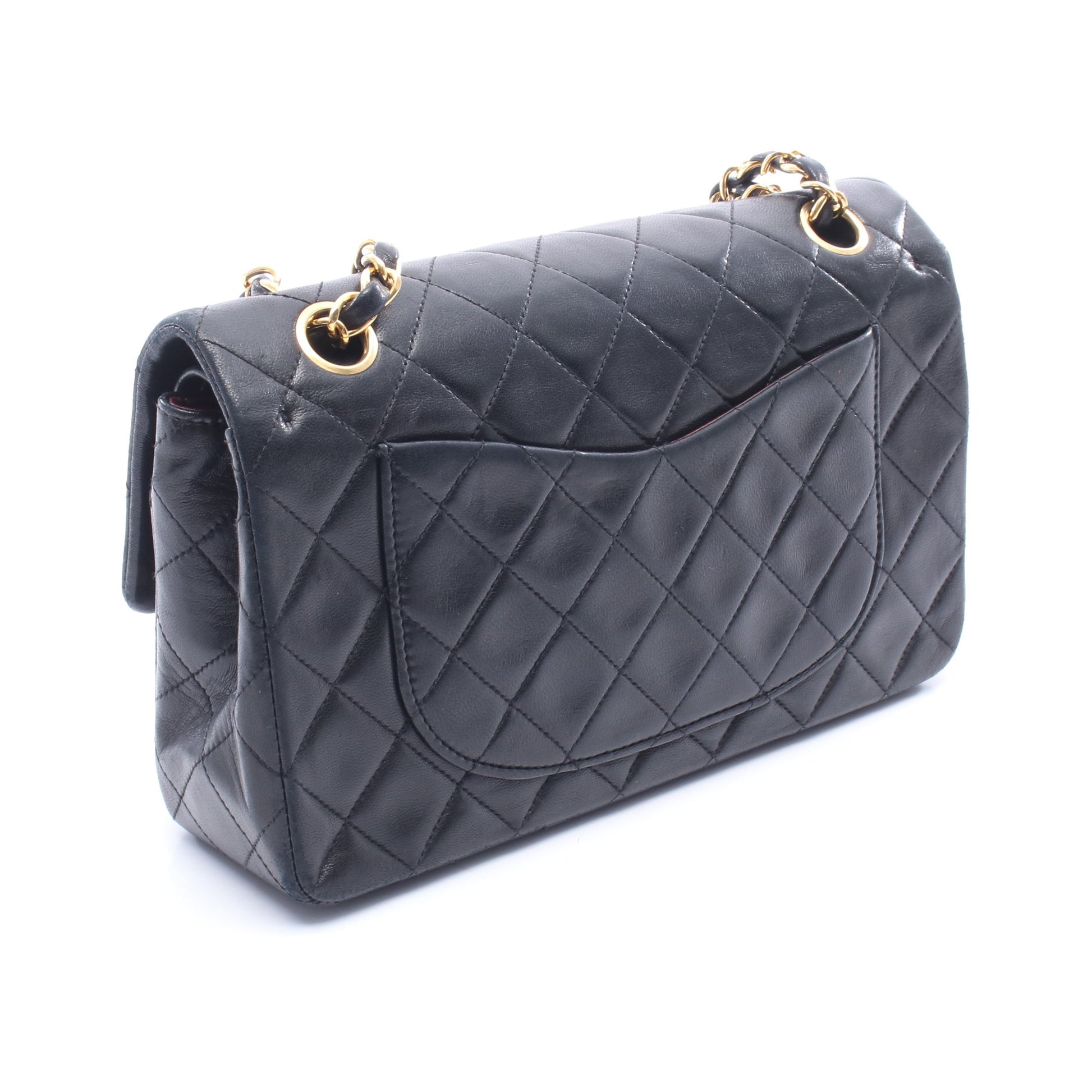 マトラッセ Wフラップ Wチェーンショルダーバッグ ラムスキン ブラック ゴールド金具 シャネル バッグ CHANEL