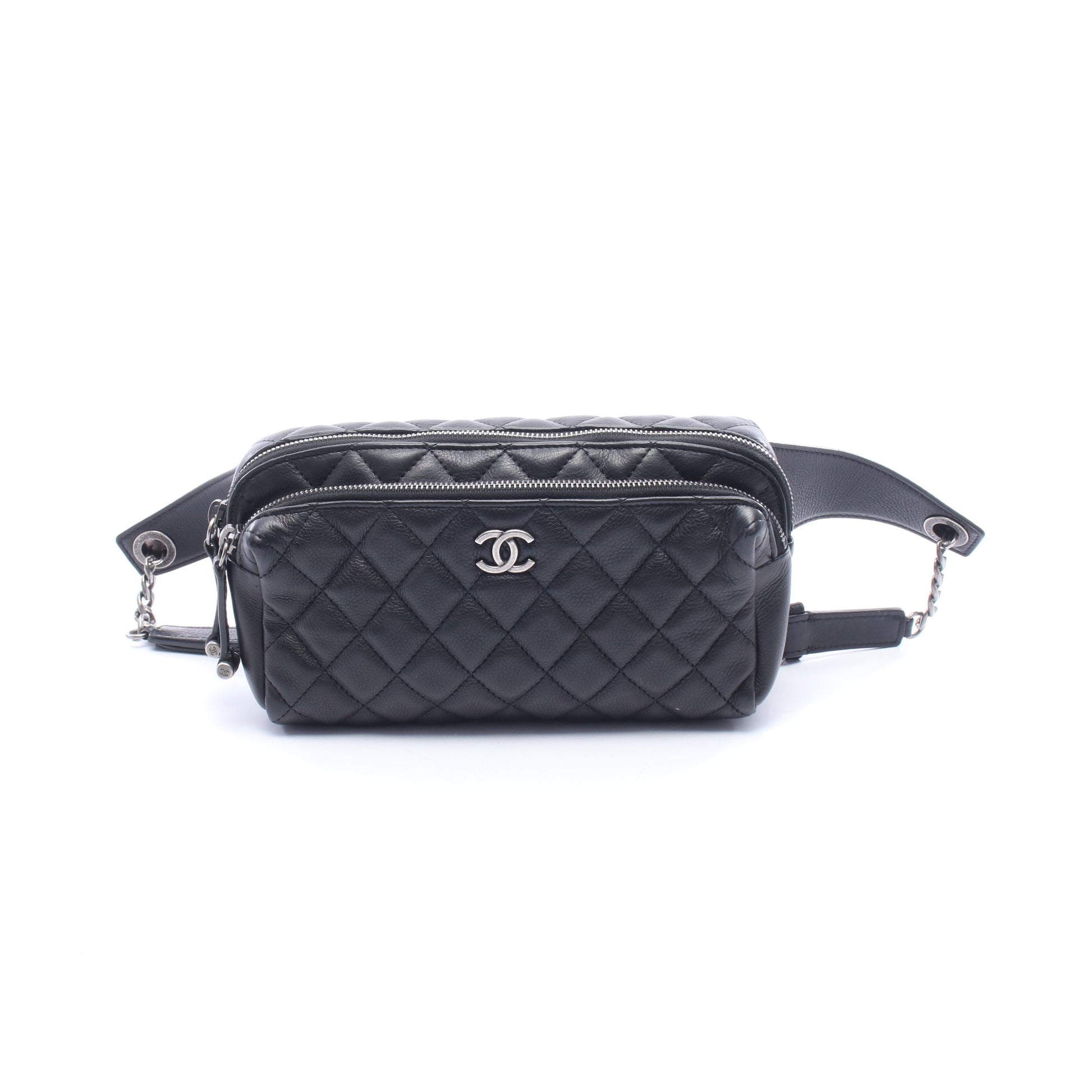 マトラッセ ボディバッグ ウエストバッグ レザー ブラック シルバー金具 シャネル バッグ CHANEL