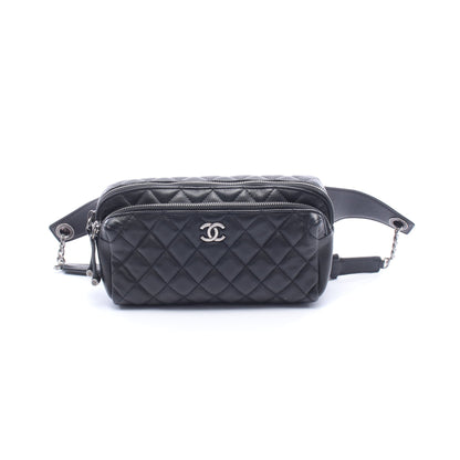 マトラッセ ボディバッグ ウエストバッグ レザー ブラック シルバー金具 シャネル バッグ CHANEL