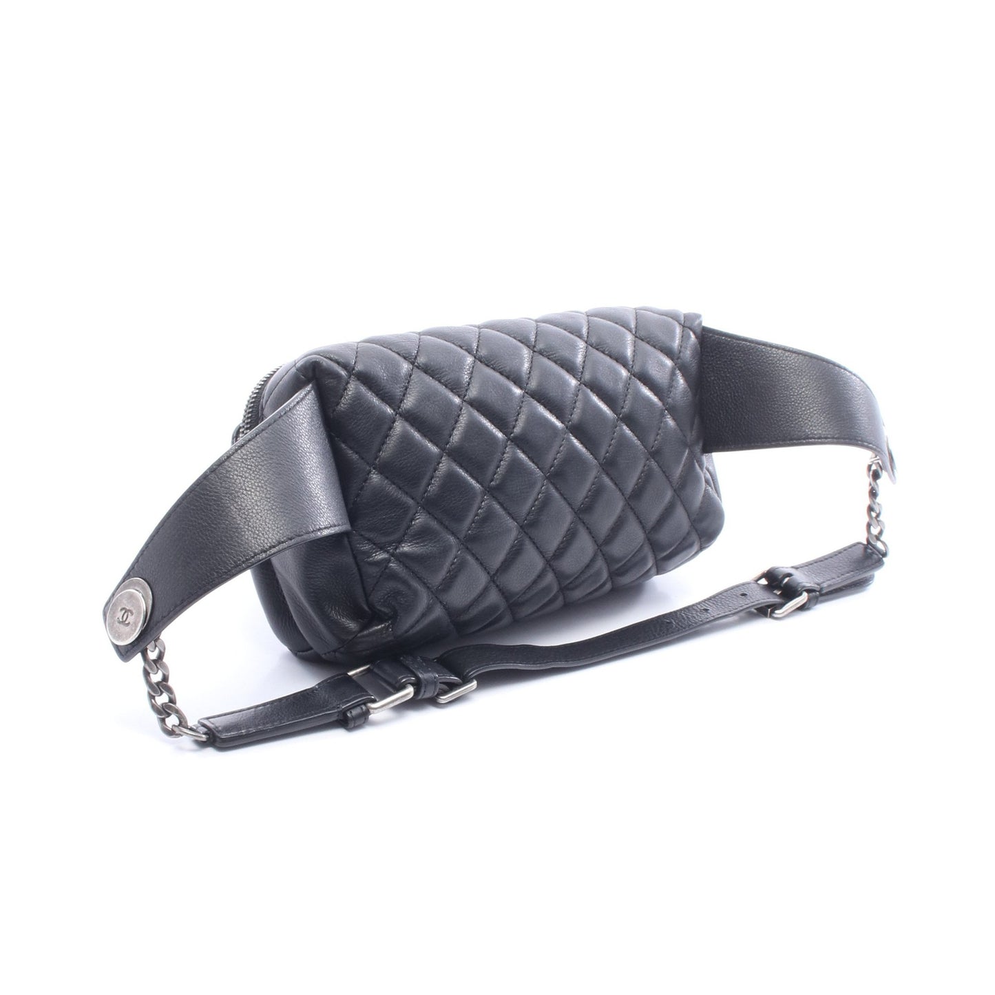 マトラッセ ボディバッグ ウエストバッグ レザー ブラック シルバー金具 シャネル バッグ CHANEL
