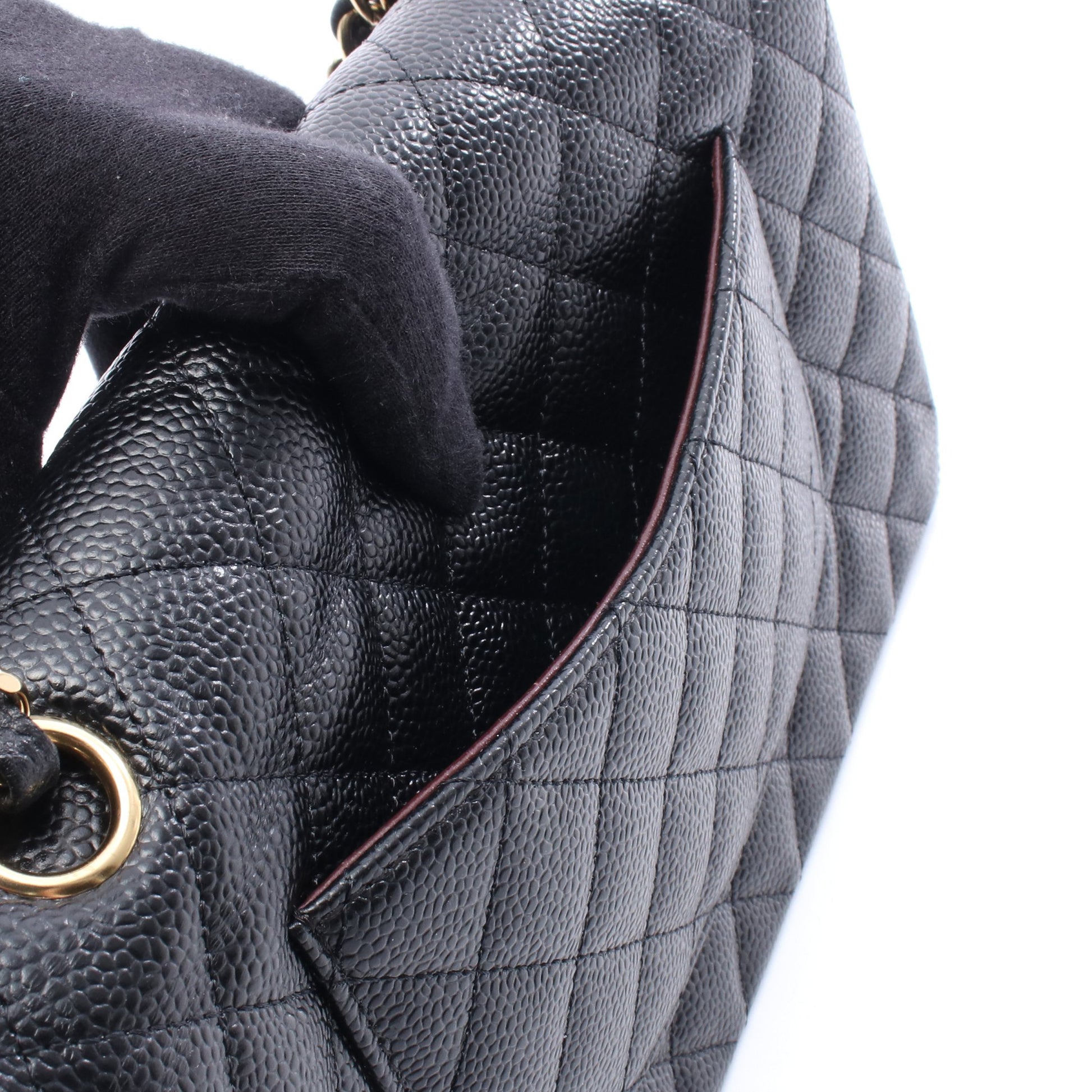 マトラッセ Wフラップ Wチェーンショルダーバッグ キャビアスキン ブラック ゴールド金具 シャネル バッグ CHANEL