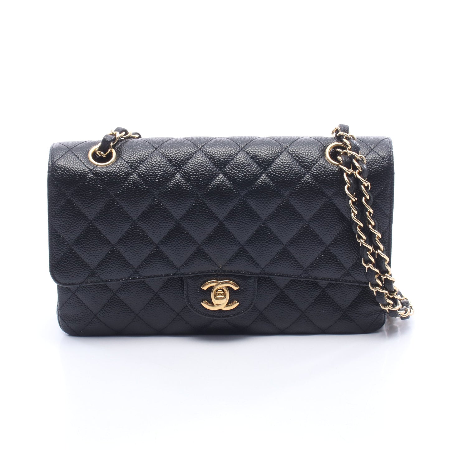 マトラッセ Wフラップ Wチェーンショルダーバッグ キャビアスキン ブラック ゴールド金具 シャネル バッグ CHANEL