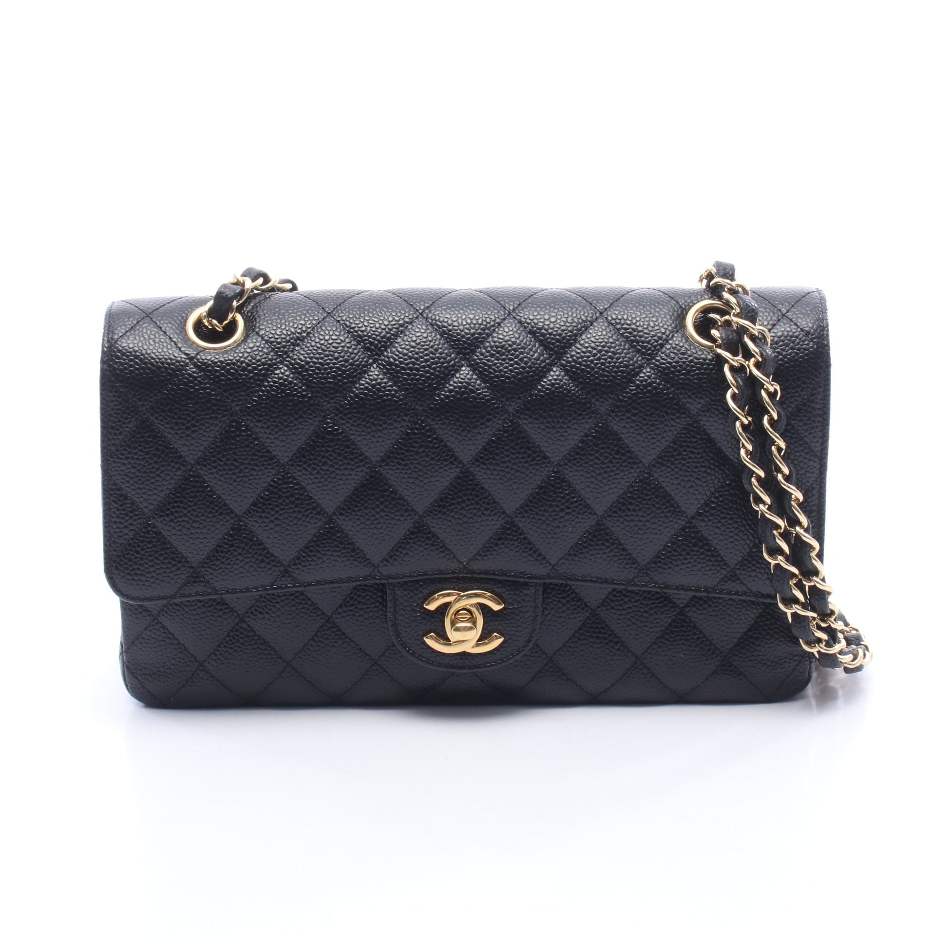 マトラッセ Wフラップ Wチェーンショルダーバッグ キャビアスキン ブラック ゴールド金具 シャネル バッグ CHANEL