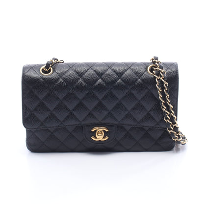 マトラッセ Wフラップ Wチェーンショルダーバッグ キャビアスキン ブラック ゴールド金具 シャネル バッグ CHANEL