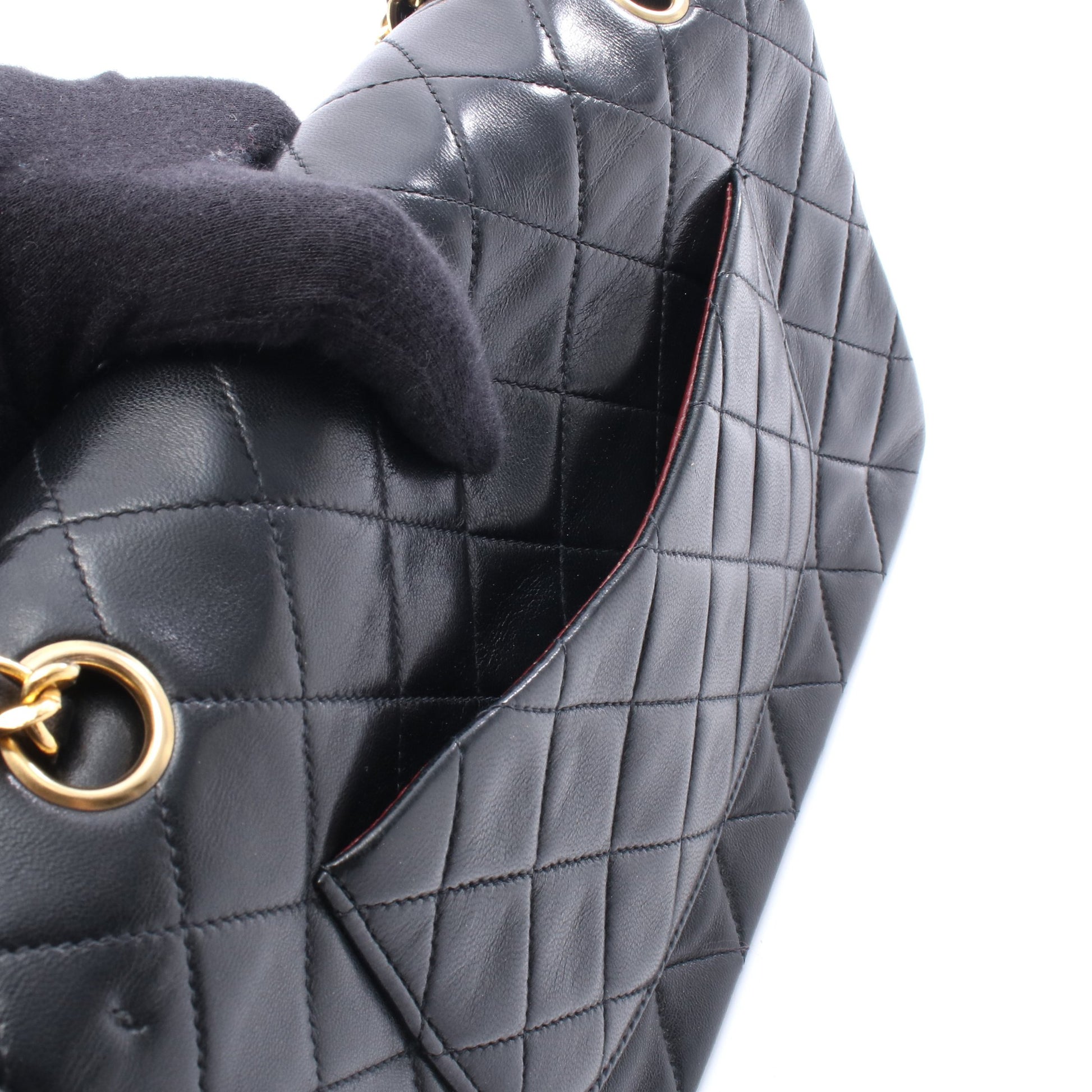 マトラッセ Wフラップ Wチェーンショルダーバッグ ラムスキン ブラック ゴールド金具 シャネル バッグ CHANEL