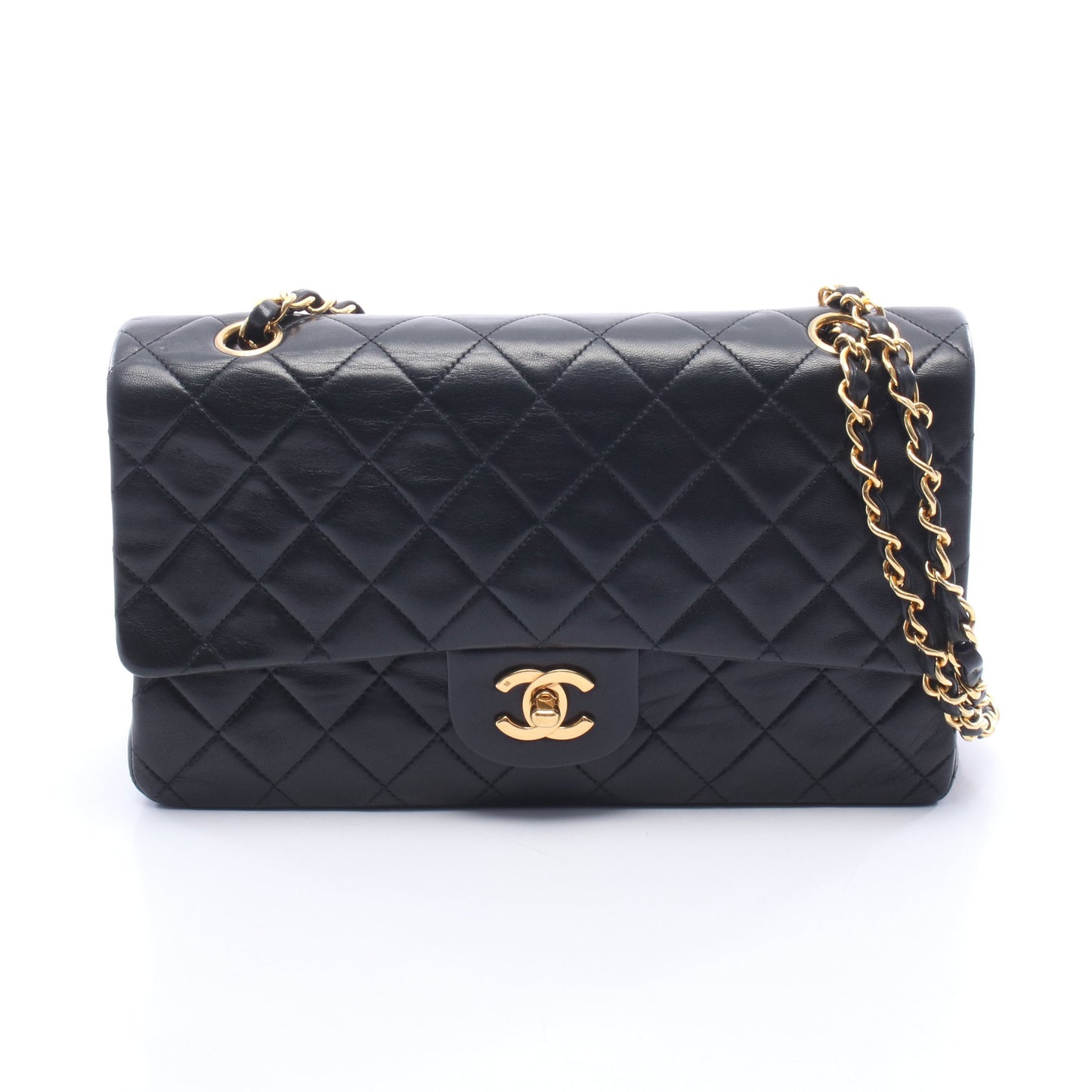 マトラッセ Wフラップ Wチェーンショルダーバッグ ラムスキン ブラック ゴールド金具 シャネル バッグ CHANEL
