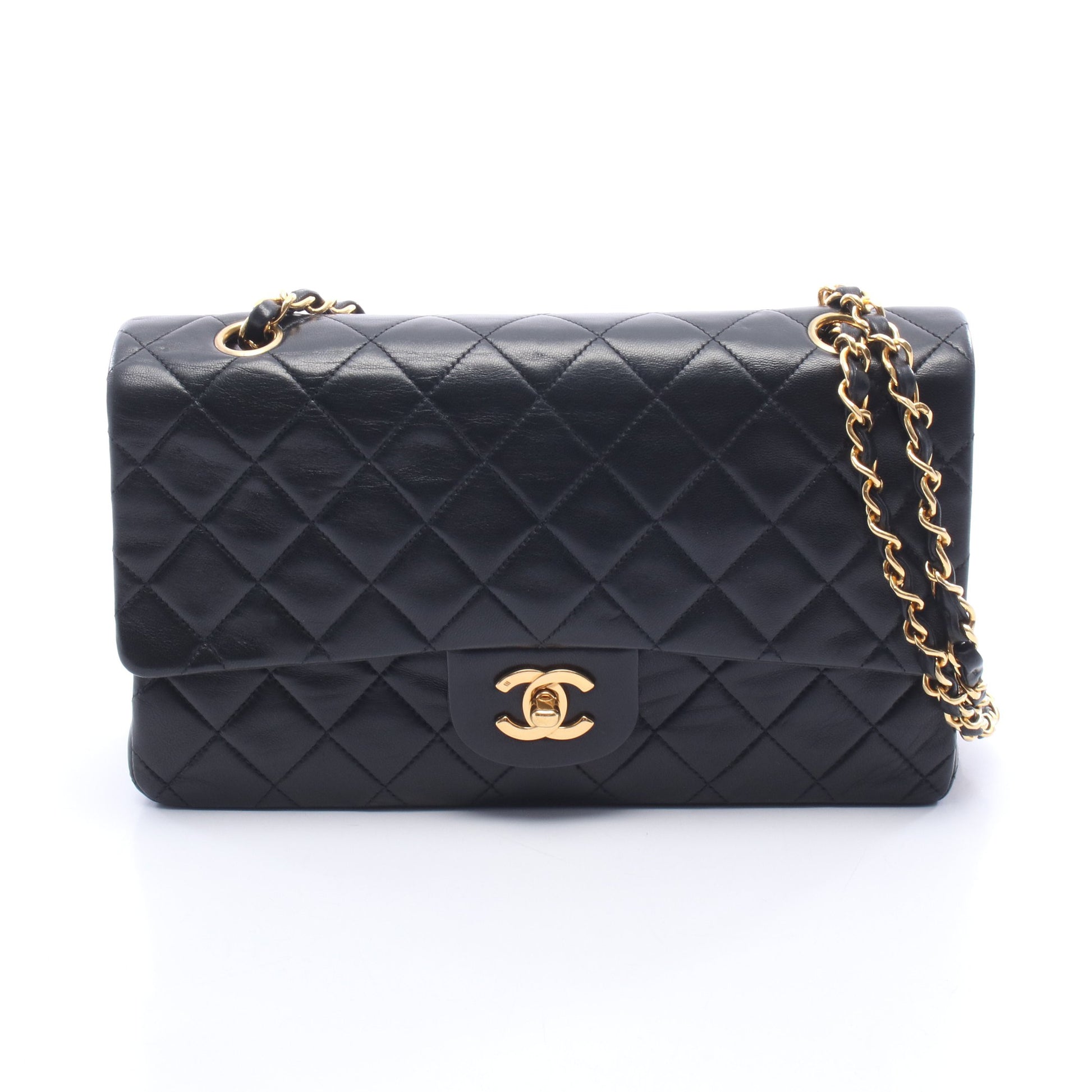 マトラッセ Wフラップ Wチェーンショルダーバッグ ラムスキン ブラック ゴールド金具 シャネル バッグ CHANEL