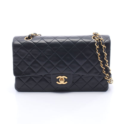 マトラッセ Wフラップ Wチェーンショルダーバッグ ラムスキン ブラック ゴールド金具 シャネル バッグ CHANEL
