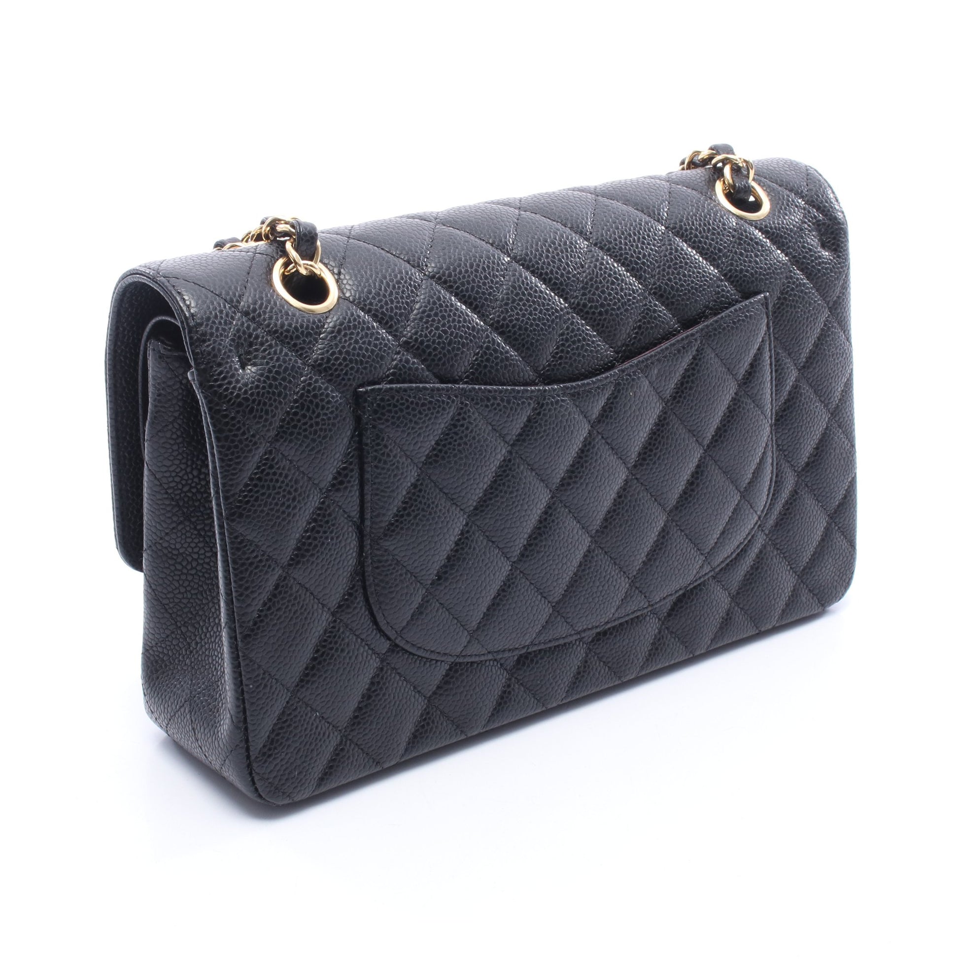 マトラッセ Wフラップ Wチェーンショルダーバッグ キャビアスキン ブラック ゴールド金具 シャネル バッグ CHANEL