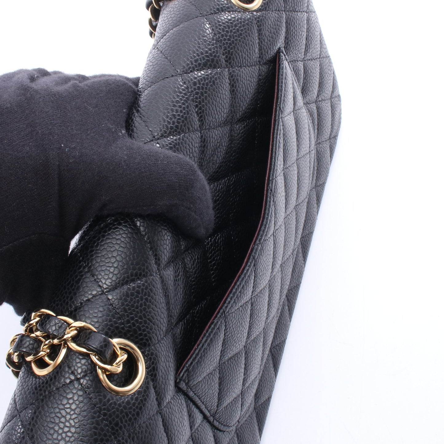 マトラッセ Wフラップ Wチェーンショルダーバッグ キャビアスキン ブラック ゴールド金具 シャネル バッグ CHANEL