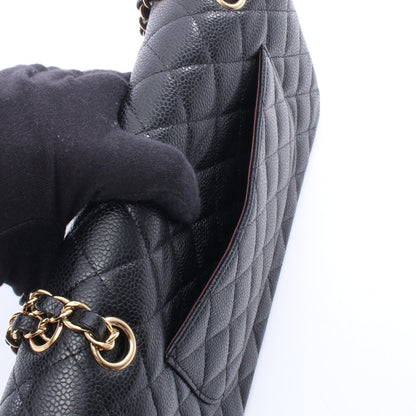 マトラッセ Wフラップ Wチェーンショルダーバッグ キャビアスキン ブラック ゴールド金具 シャネル バッグ CHANEL