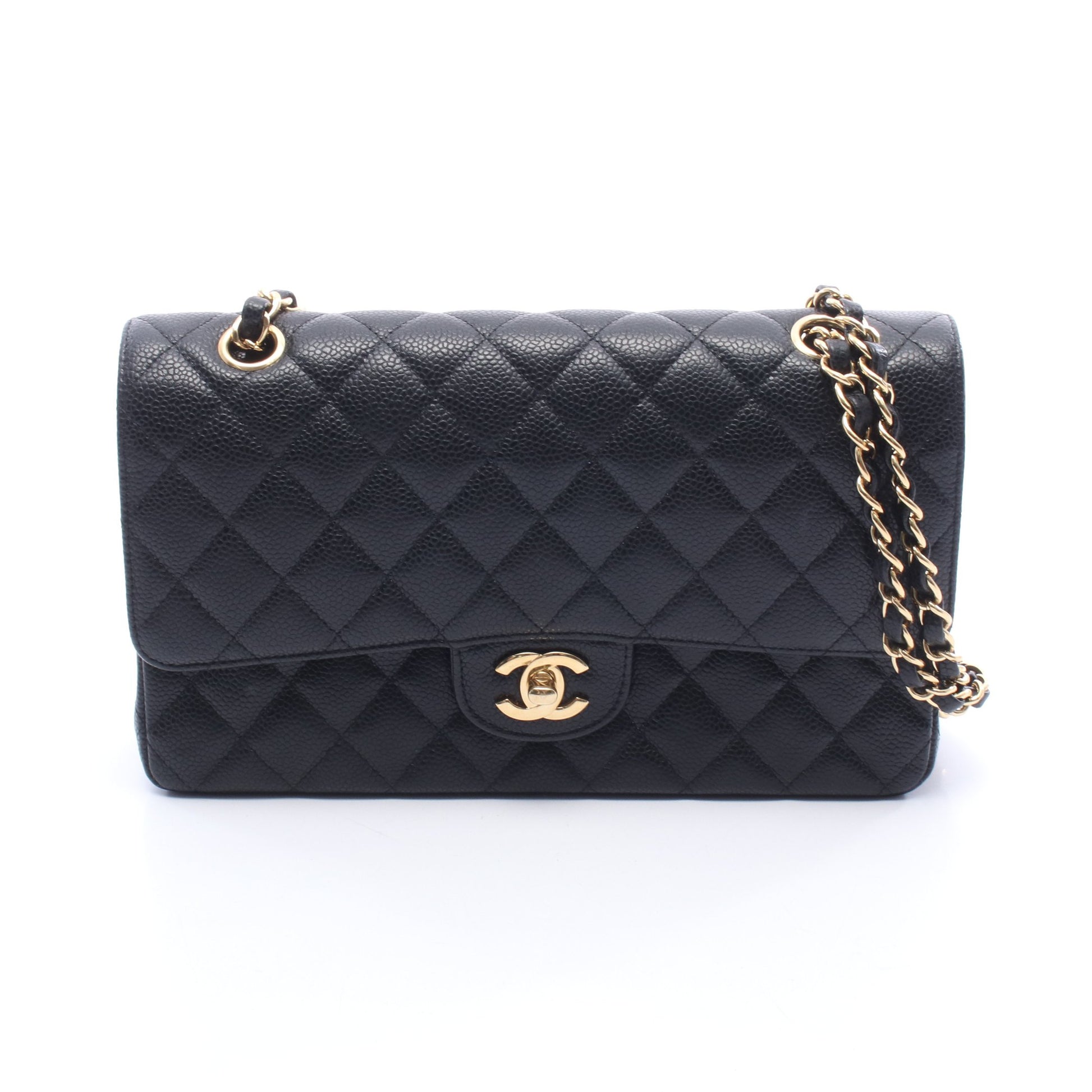 マトラッセ Wフラップ Wチェーンショルダーバッグ キャビアスキン ブラック ゴールド金具 シャネル バッグ CHANEL