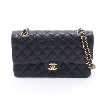 マトラッセ Wフラップ Wチェーンショルダーバッグ キャビアスキン ブラック ゴールド金具 シャネル バッグ CHANEL