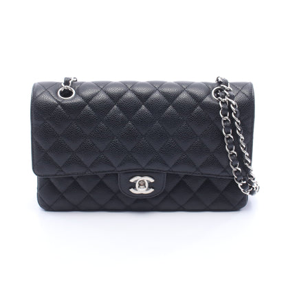 マトラッセ Wフラップ Wチェーンショルダーバッグ キャビアスキン ブラック シルバー金具 シャネル バッグ CHANEL