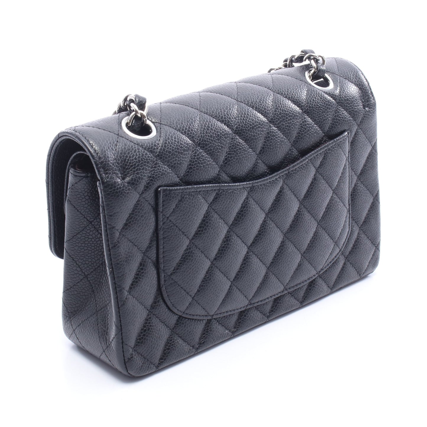 マトラッセ Wフラップ Wチェーンショルダーバッグ キャビアスキン ブラック シルバー金具 シャネル バッグ CHANEL