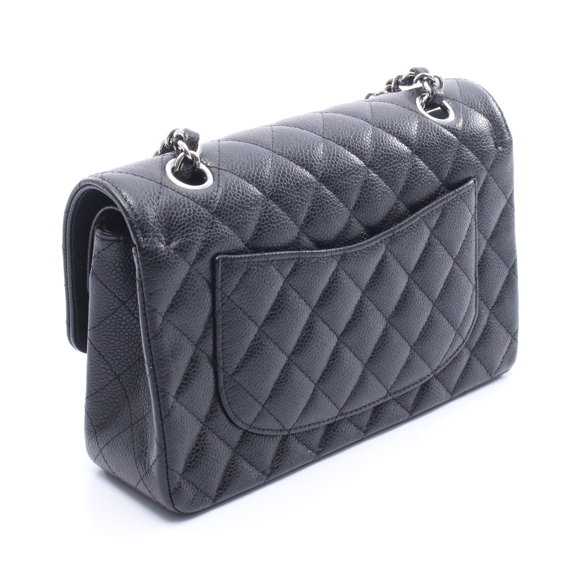 マトラッセ Wフラップ Wチェーンショルダーバッグ キャビアスキン ブラック シルバー金具 シャネル バッグ CHANEL